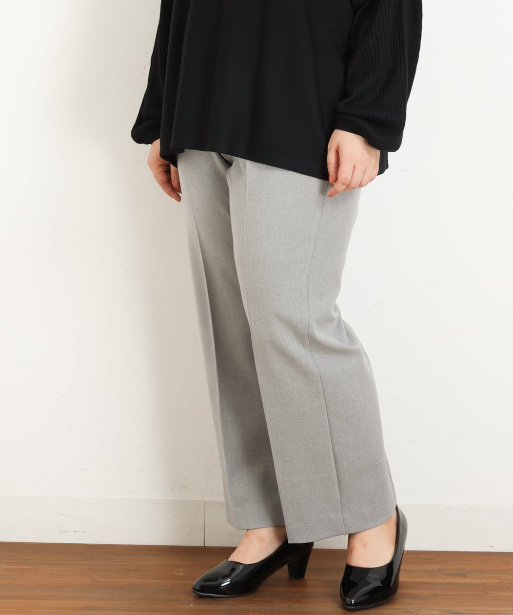 OLLKP01090 eur3(エウルキューブ) 【雑誌掲載】【大きいサイズ】定番美脚ストレートパンツ ライトグレー(91)