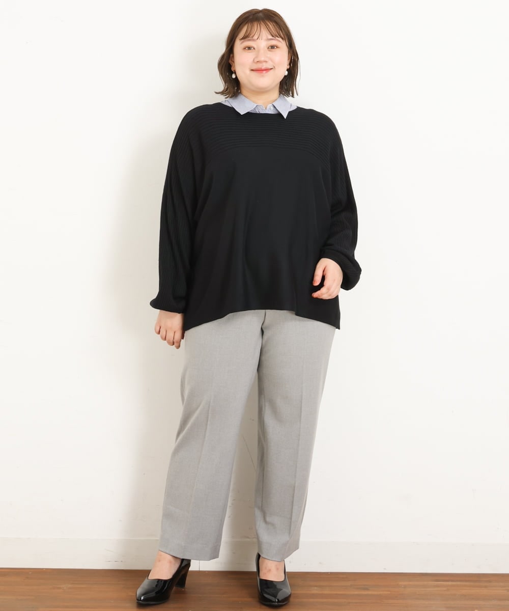 OLLKP01090 eur3(エウルキューブ) 【雑誌掲載】【大きいサイズ】定番美脚ストレートパンツ ライトグレー(91)