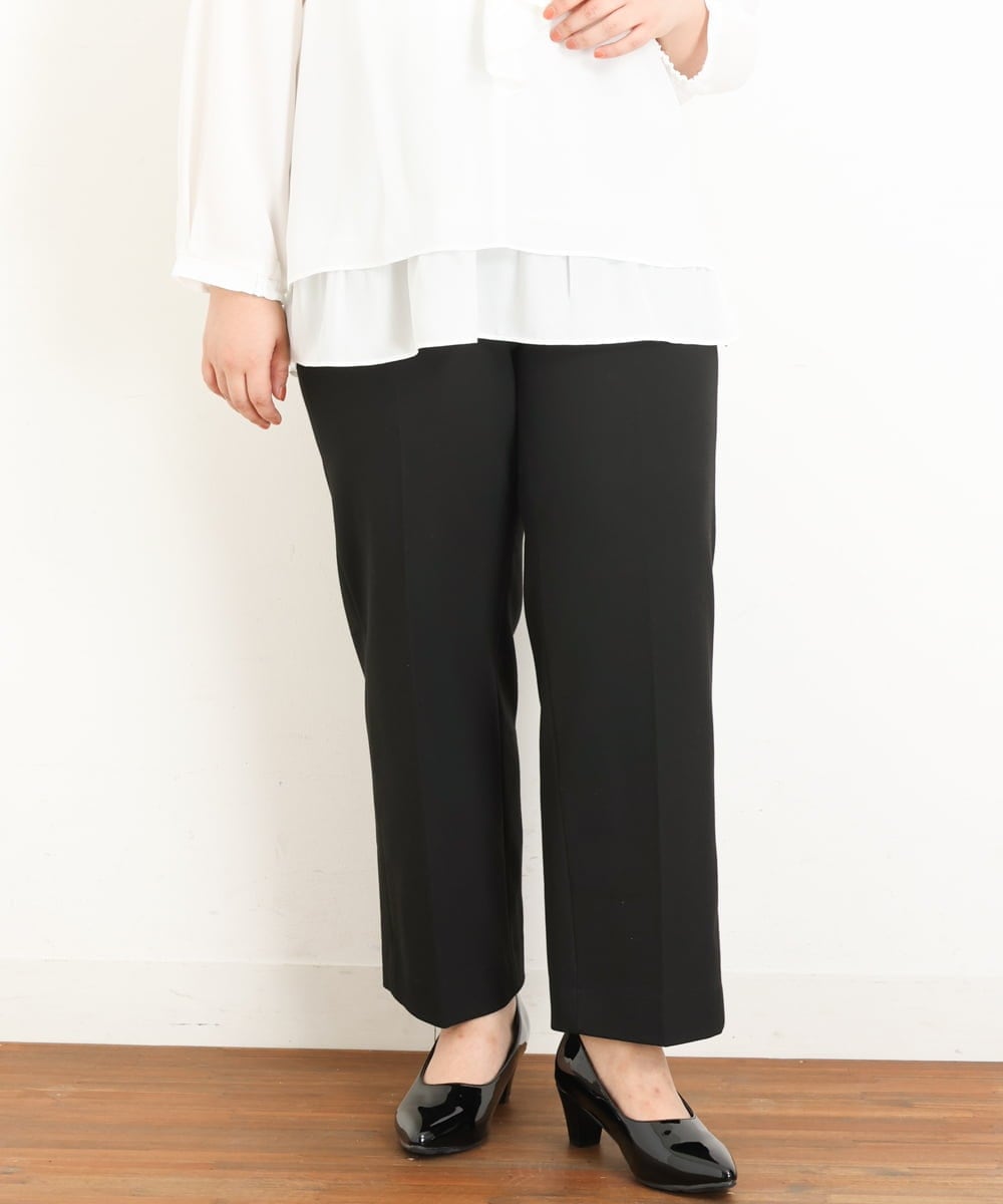 OLLKP01090 eur3(エウルキューブ) 【雑誌掲載】【大きいサイズ】定番美脚ストレートパンツ ブラック(94)
