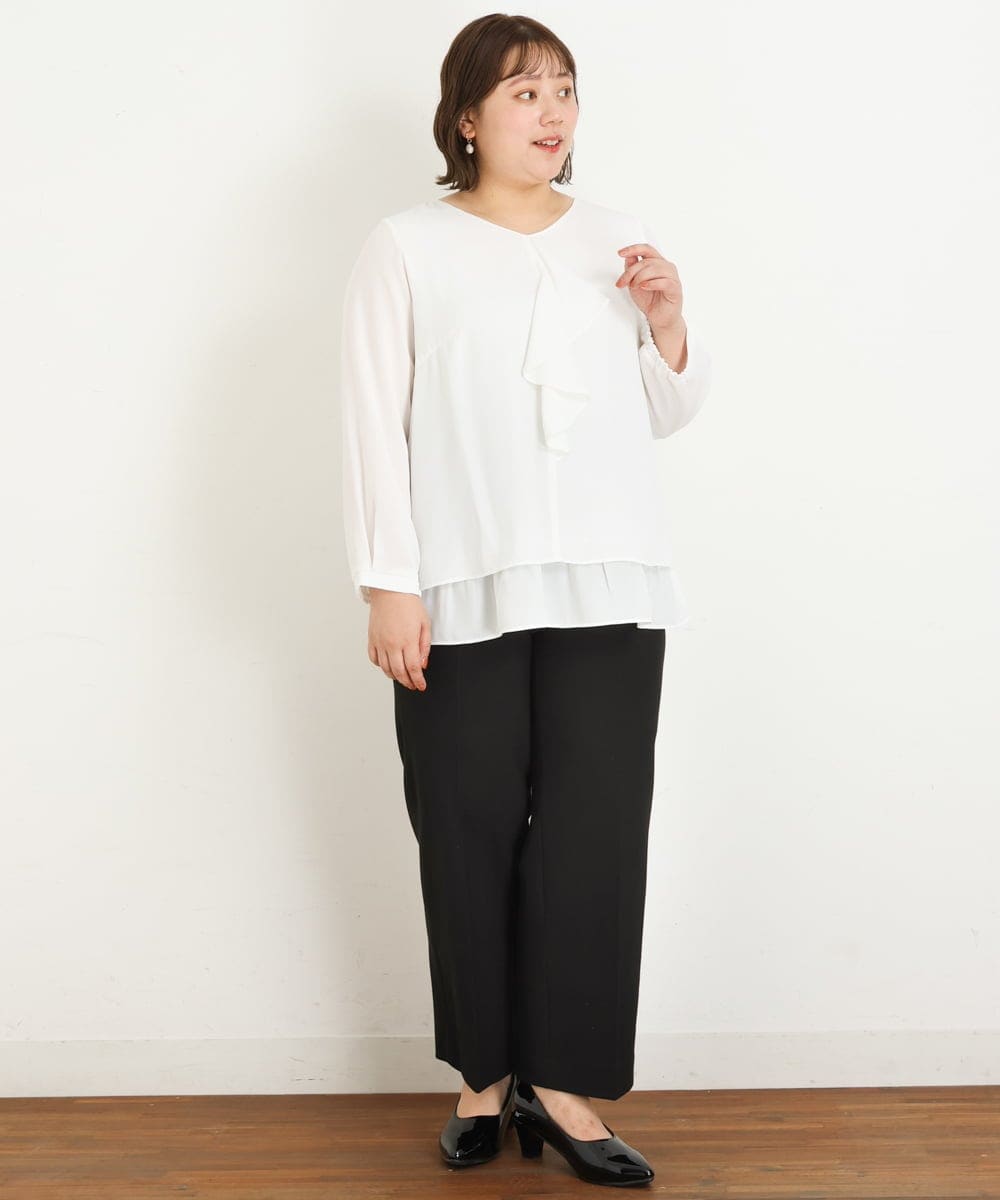 OLLKP01090 eur3(エウルキューブ) 【雑誌掲載】【大きいサイズ】定番美脚ストレートパンツ ブラック(94)