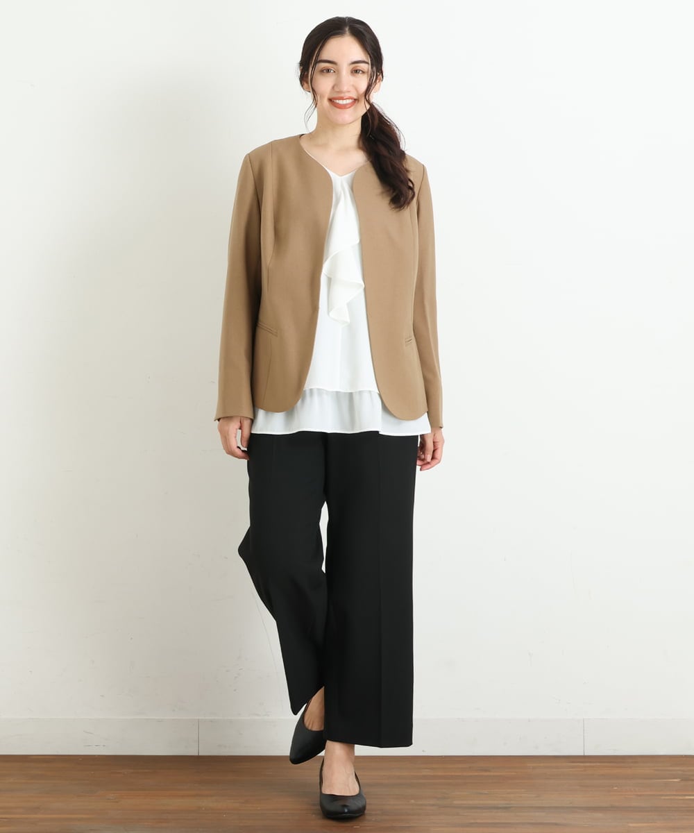 OLLKP01090 eur3(エウルキューブ) 【雑誌掲載】【大きいサイズ】定番美脚ストレートパンツ ブラック(94)