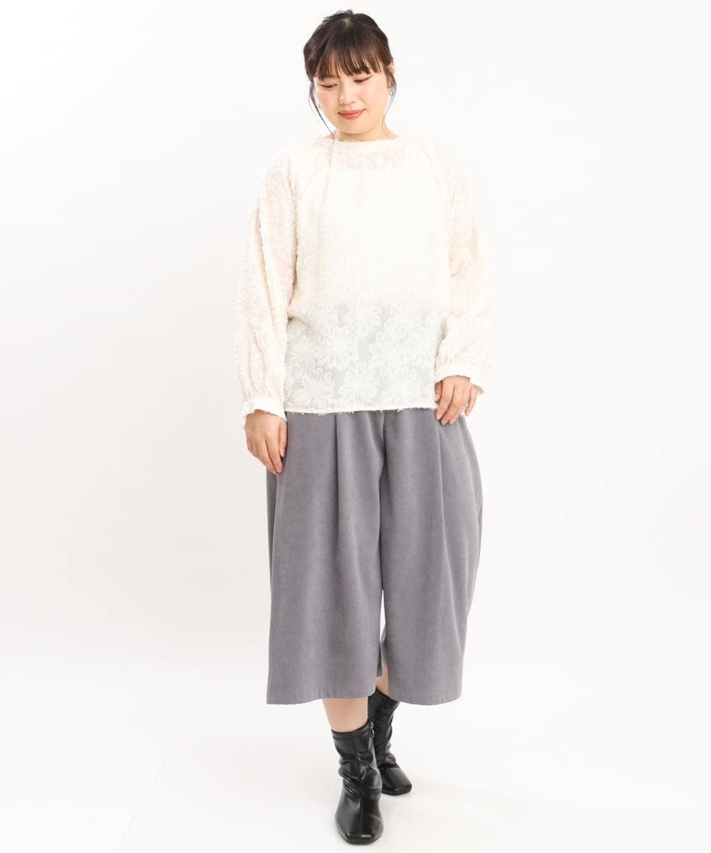 OLLKS07099 eur3(エウルキューブ) 【大きいサイズ】サンディングワイドパンツ ダークグレー(93)