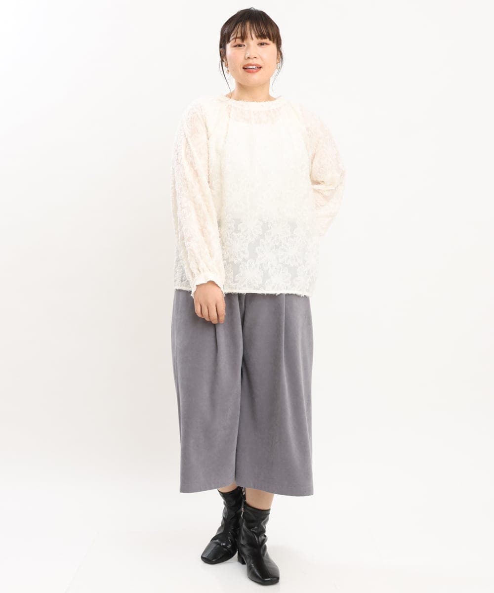 OLLKS07099 eur3(エウルキューブ) 【大きいサイズ】サンディングワイドパンツ ダークグレー(93)