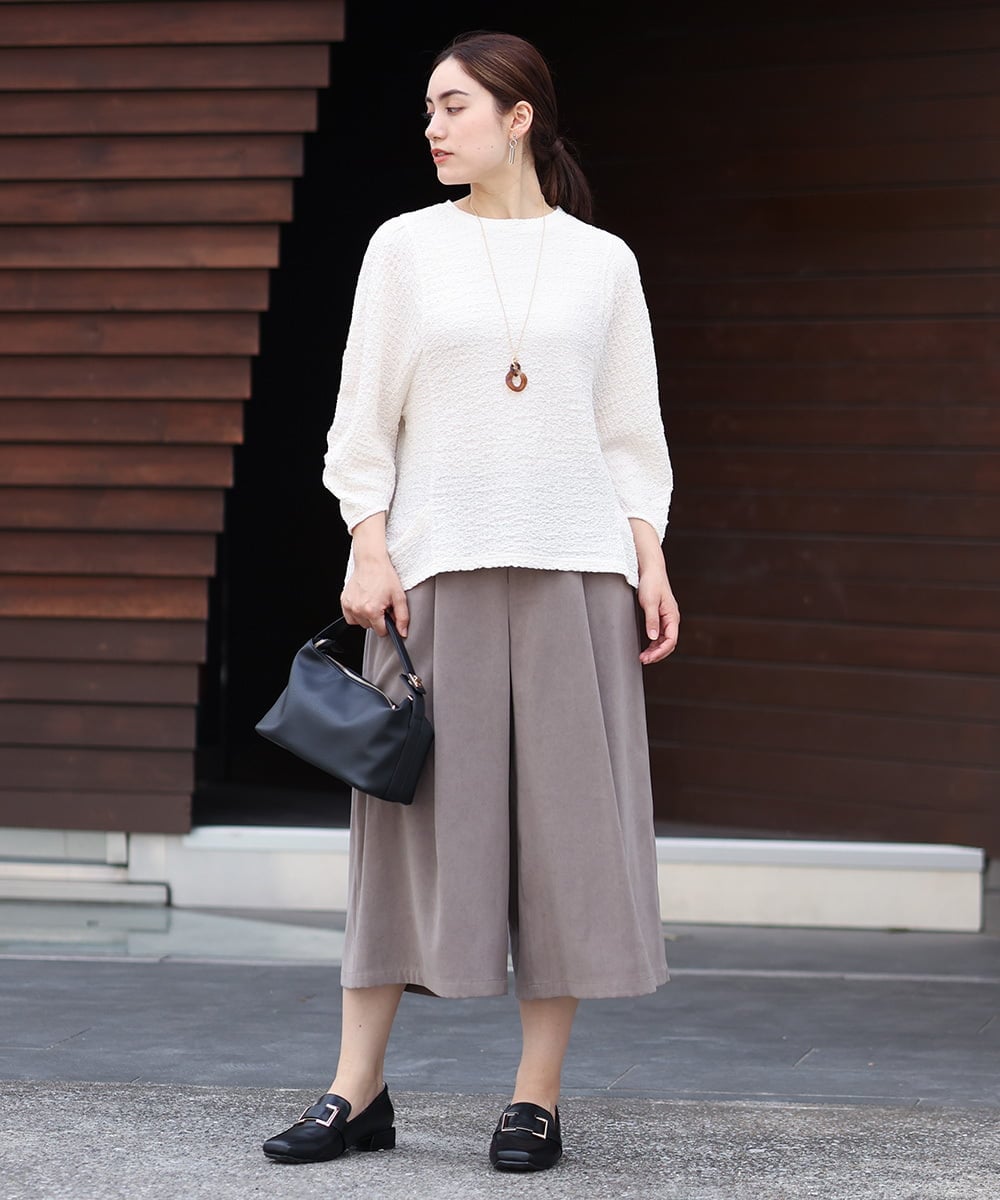 OLLKS07099 eur3(エウルキューブ) 【大きいサイズ】サンディングワイドパンツ ダークグレー(93)
