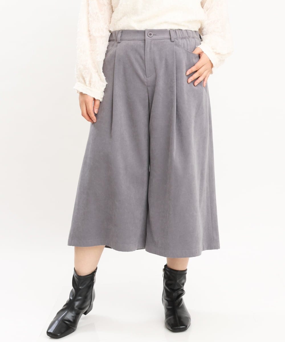 OLLKS07099 eur3(エウルキューブ) 【大きいサイズ】サンディングワイドパンツ ダークグレー(93)