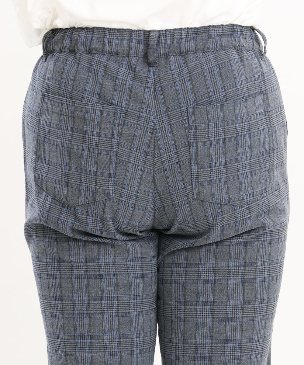 OLLKS14119 eur3(エウルキューブ) 【大きいサイズ】センタープレスチェック柄パンツ ブルー(55)
