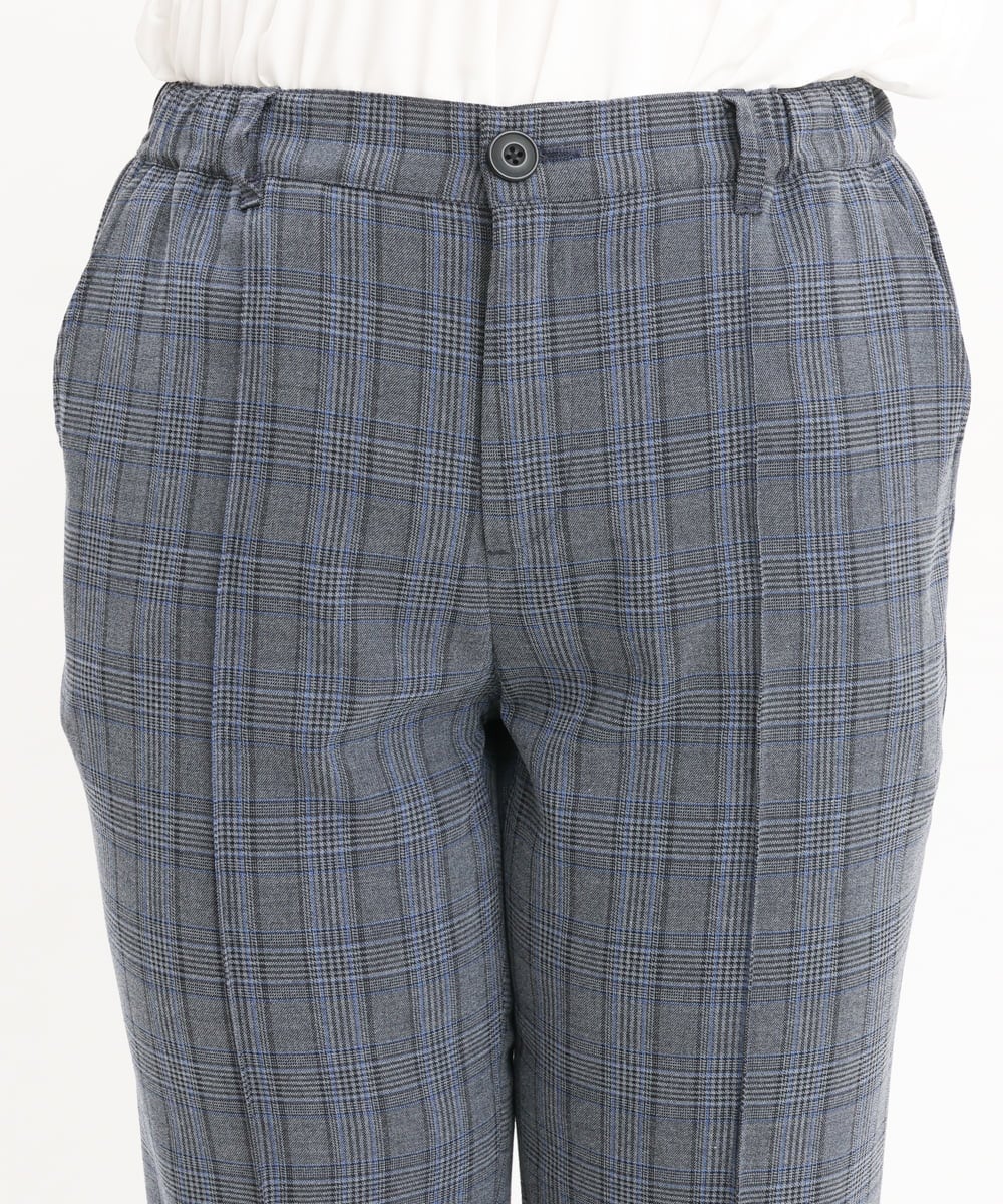 OLLKS14119 eur3(エウルキューブ) 【大きいサイズ】センタープレスチェック柄パンツ ブルー(55)