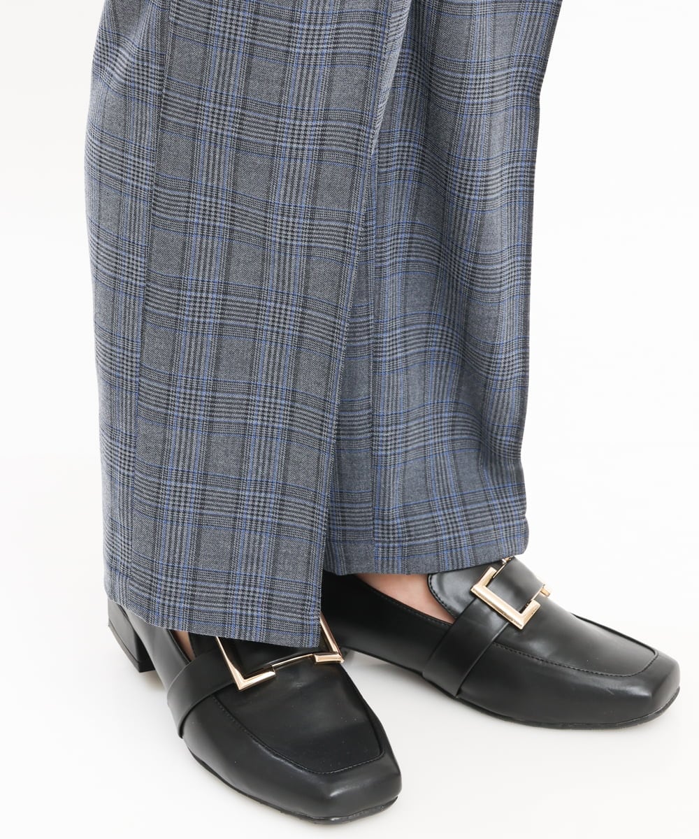 OLLKS14119 eur3(エウルキューブ) 【大きいサイズ】センタープレスチェック柄パンツ ブルー(55)