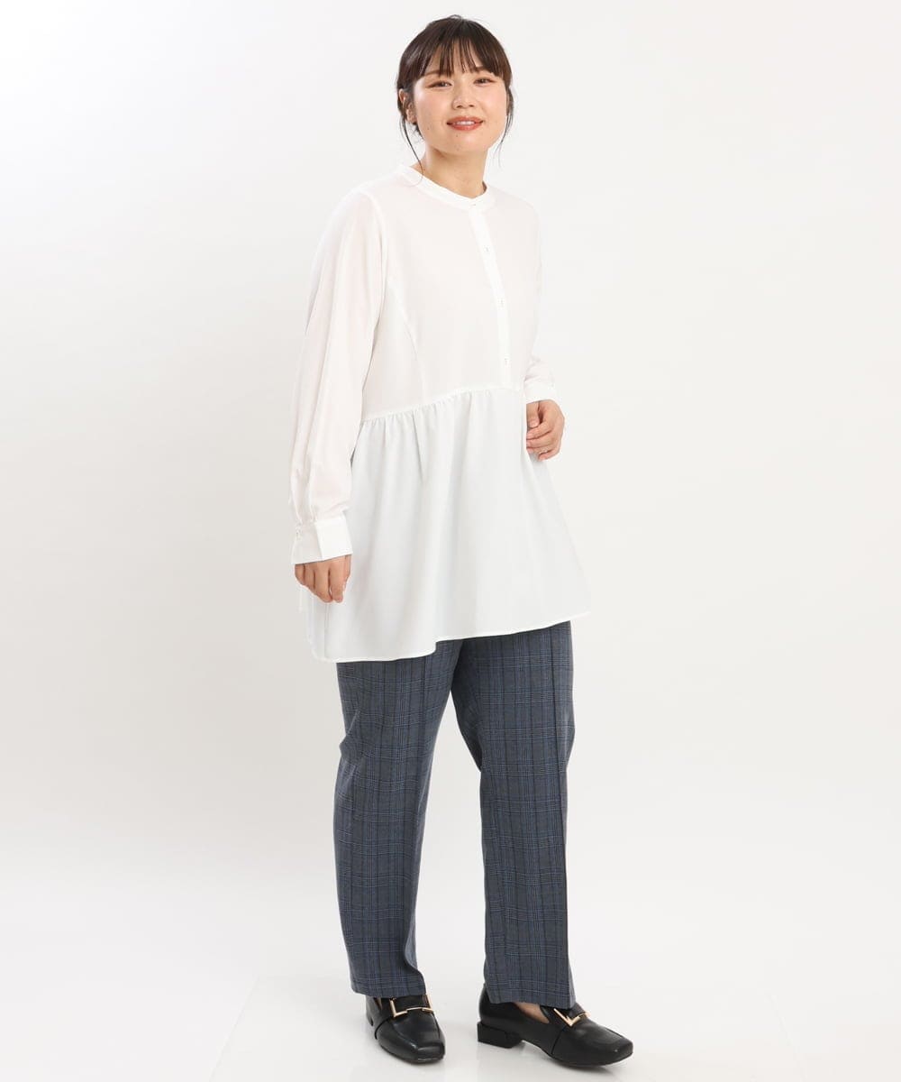OLLKS14119 eur3(エウルキューブ) 【大きいサイズ】センタープレスチェック柄パンツ ブルー(55)