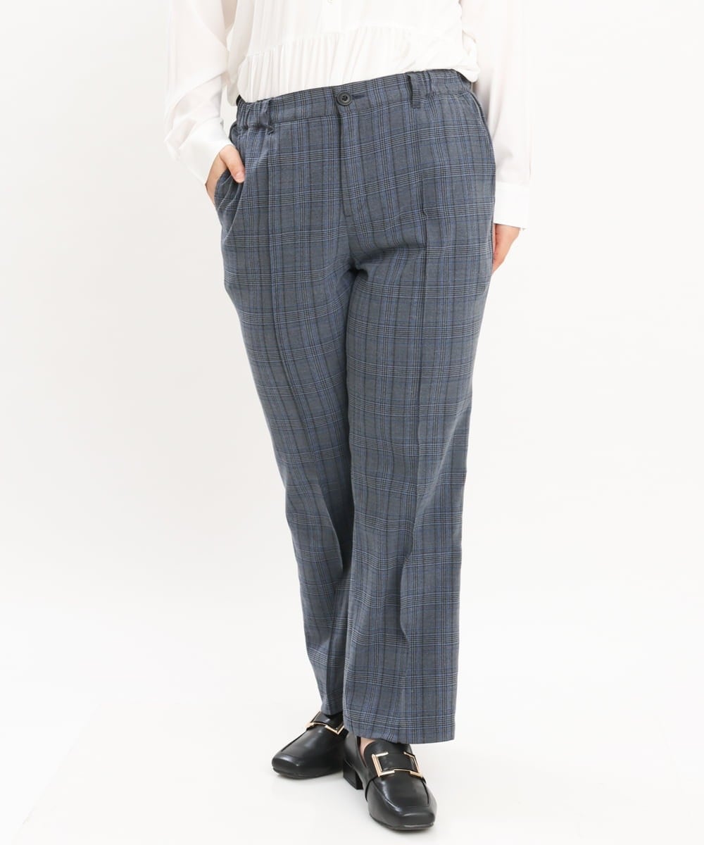 OLLKS14119 eur3(エウルキューブ) 【大きいサイズ】センタープレスチェック柄パンツ ブルー(55)