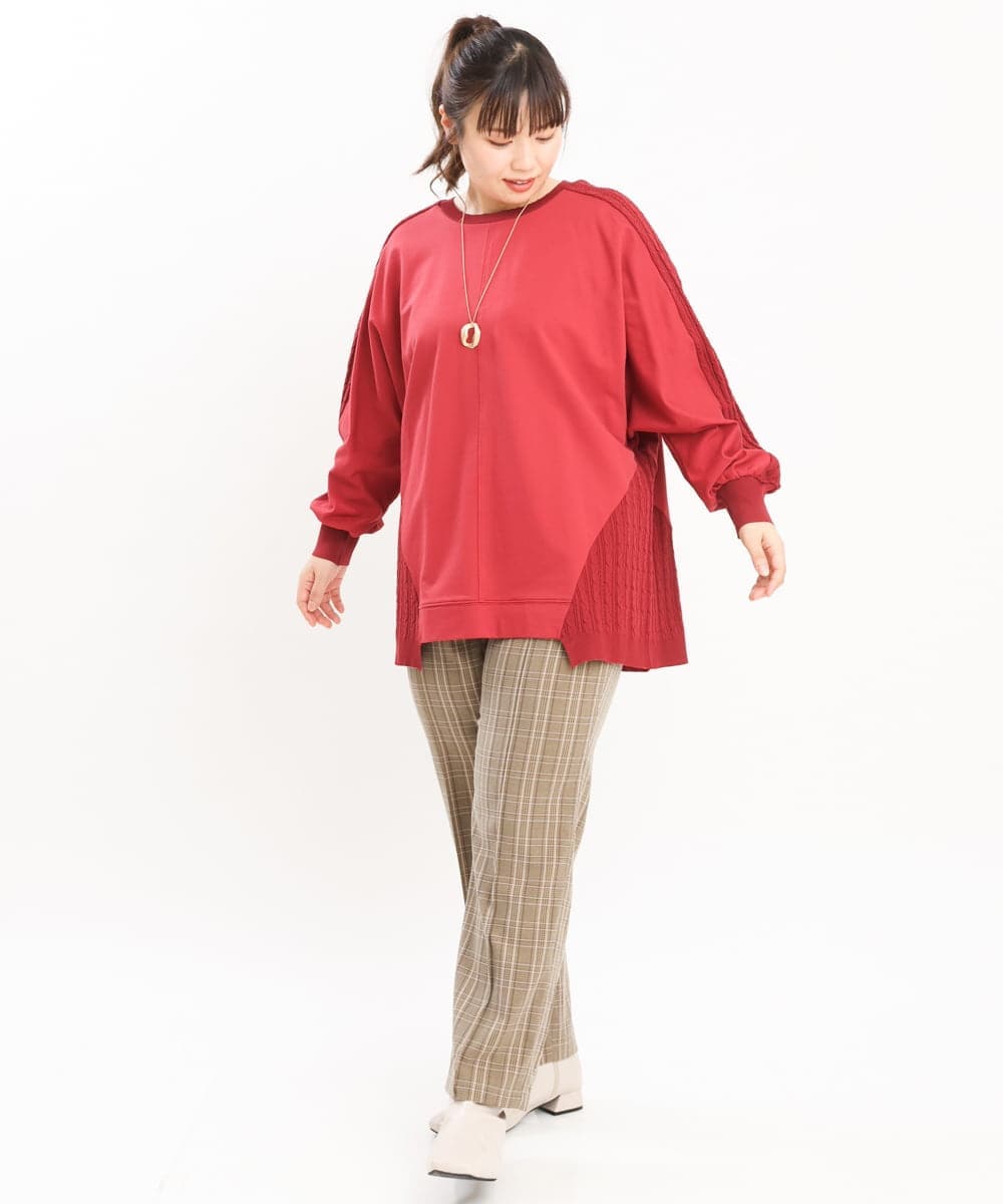 OLLKS14119 eur3(エウルキューブ) 【大きいサイズ】センタープレスチェック柄パンツ ブラウン(87)