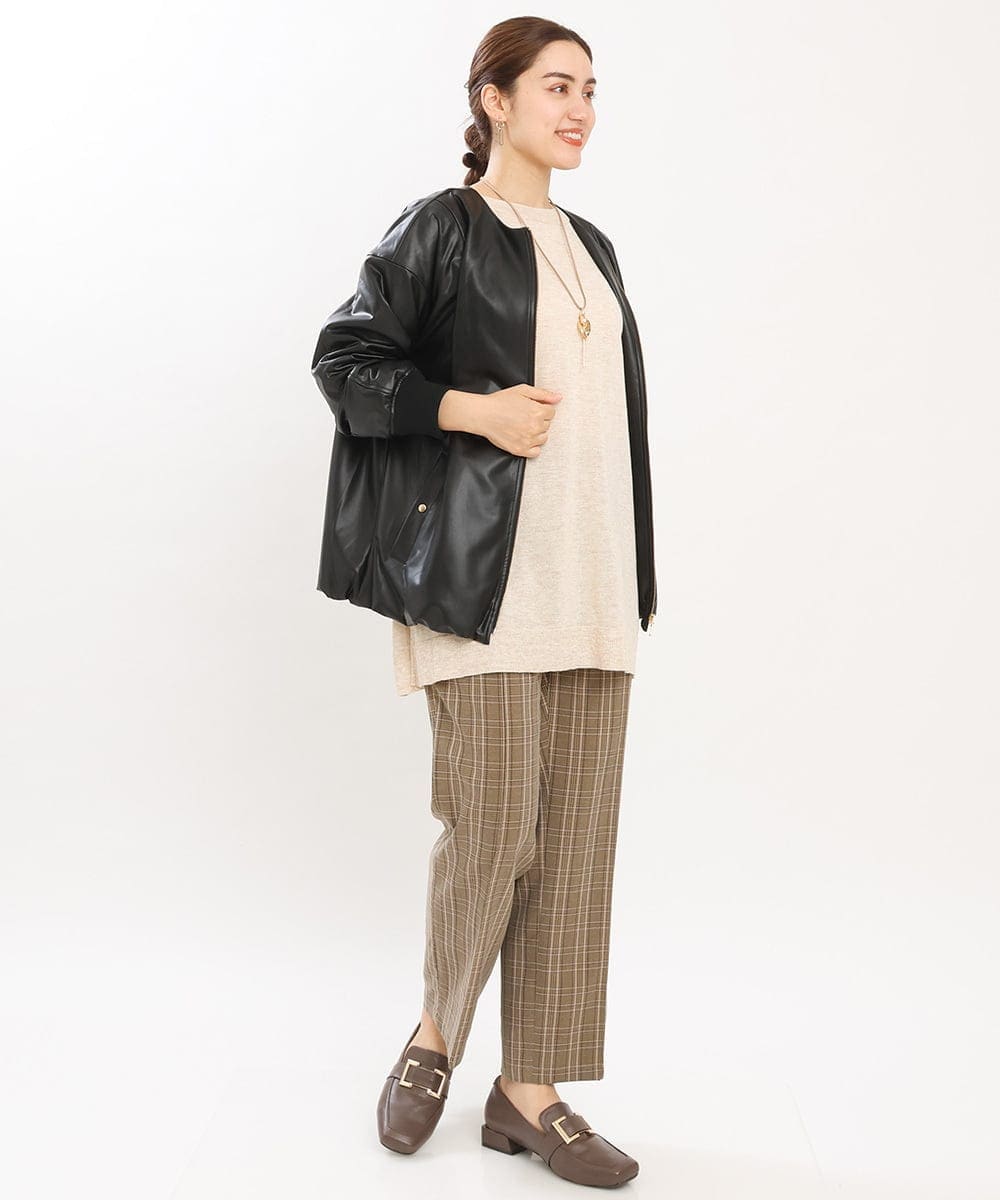 OLLKS14119 eur3(エウルキューブ) 【大きいサイズ】センタープレスチェック柄パンツ ブラウン(87)