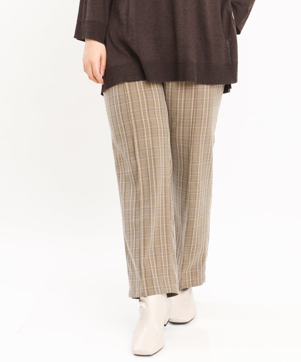 OLLKS14119 eur3(エウルキューブ) 【大きいサイズ】センタープレスチェック柄パンツ ブラウン(87)