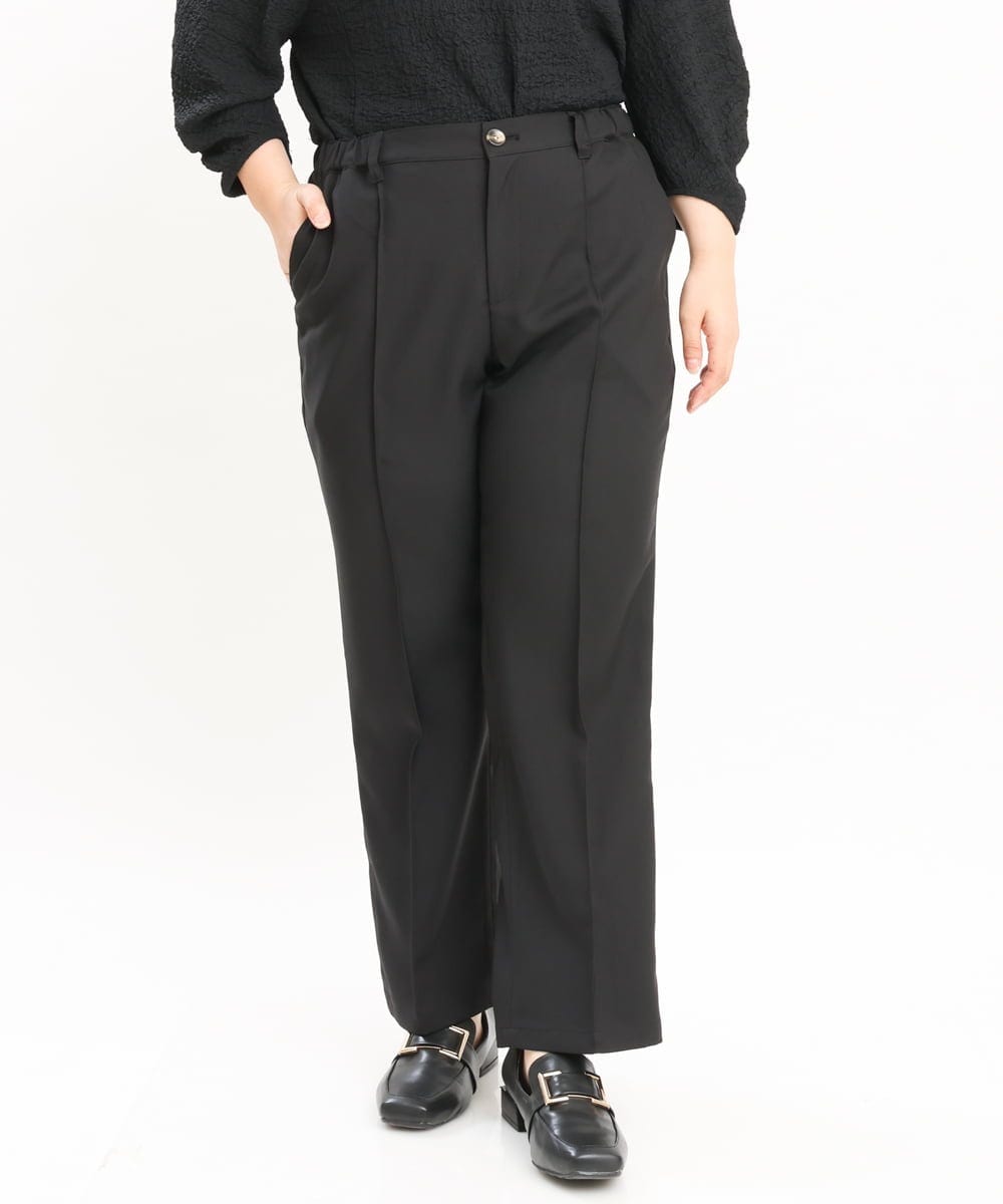 OLLKS14119 eur3(エウルキューブ) 【大きいサイズ】センタープレスチェック柄パンツ ブラック(94)