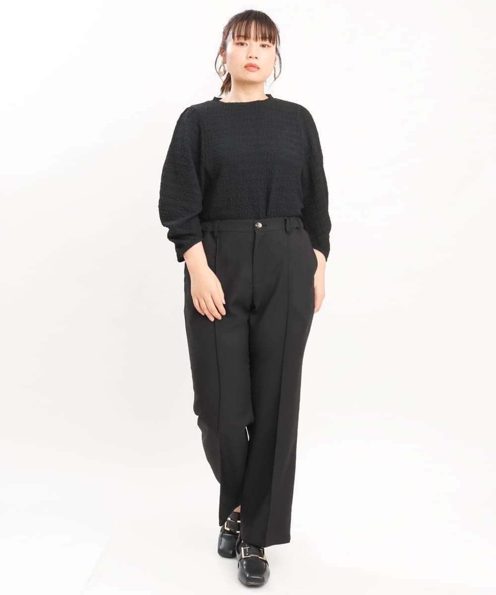 OLLKS14119 eur3(エウルキューブ) 【大きいサイズ】センタープレスチェック柄パンツ ブラック(94)