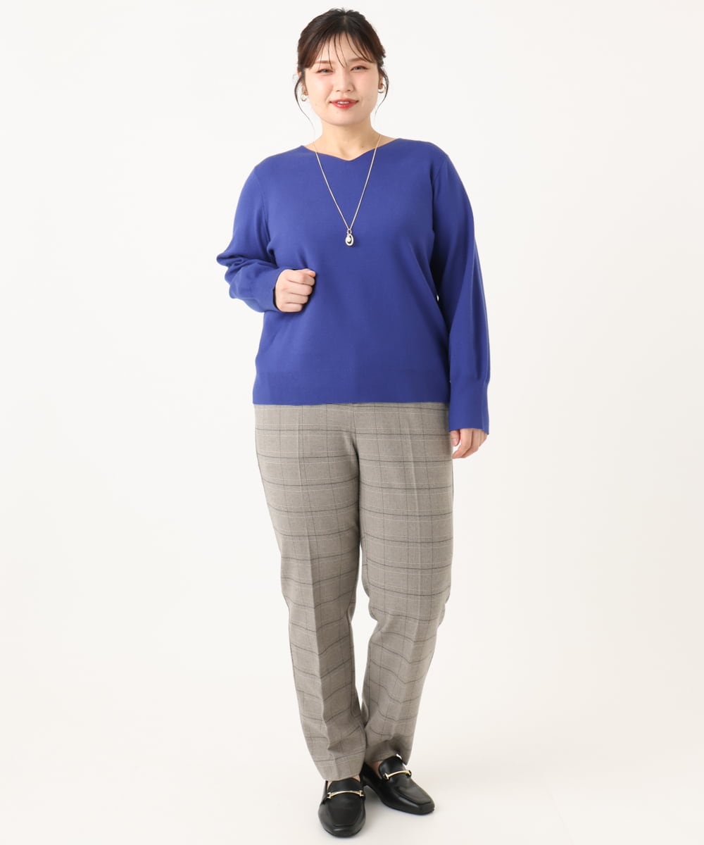 OLLLA10099 eur3(エウルキューブ) 【WEB先行販売】【大きいサイズ】ロイヤルヒート裏起毛ストレートパンツ ライトグレー(91)