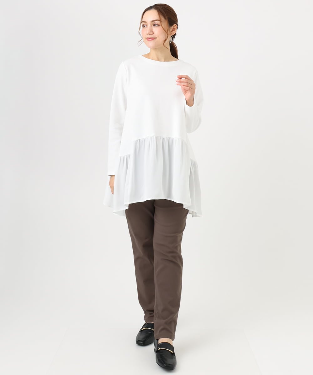 OLLLA16089 eur3(エウルキューブ) 【シリーズ累計販売2万枚！/大きいサイズ】さらさらストレッチ裏起毛テーパードパンツ モカ(84)