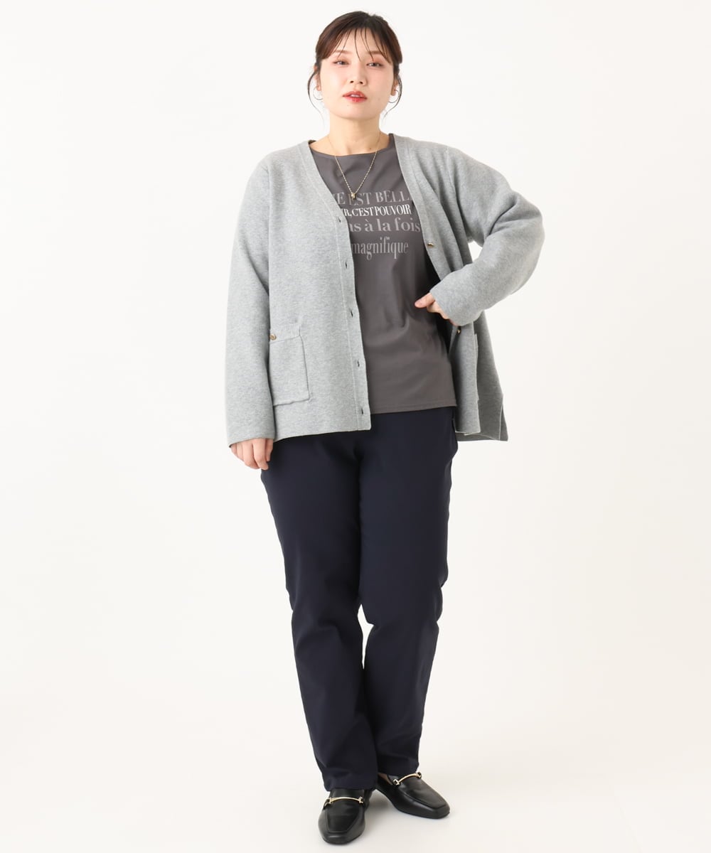 OLLLA17089 eur3(エウルキューブ) 【WEB先行販売】【大きいサイズ】さらさらストレッチ裏起毛ストレートパンツ ネイビー(57)
