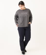 OLLLA17089 eur3(エウルキューブ) 【WEB先行販売】【大きいサイズ】さらさらストレッチ裏起毛ストレートパンツ ネイビー(57)