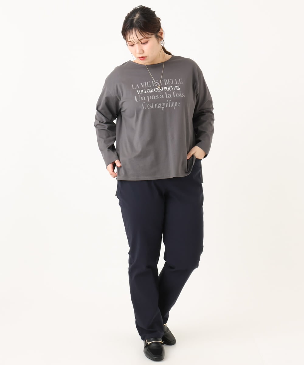 OLLLA17089 eur3(エウルキューブ) 【WEB先行販売】【大きいサイズ】さらさらストレッチ裏起毛ストレートパンツ ネイビー(57)