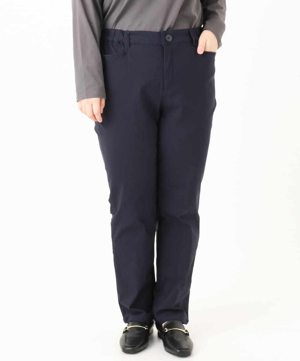 OLLLA17089 eur3(エウルキューブ) 【WEB先行販売】【大きいサイズ】さらさらストレッチ裏起毛ストレートパンツ ネイビー(57)