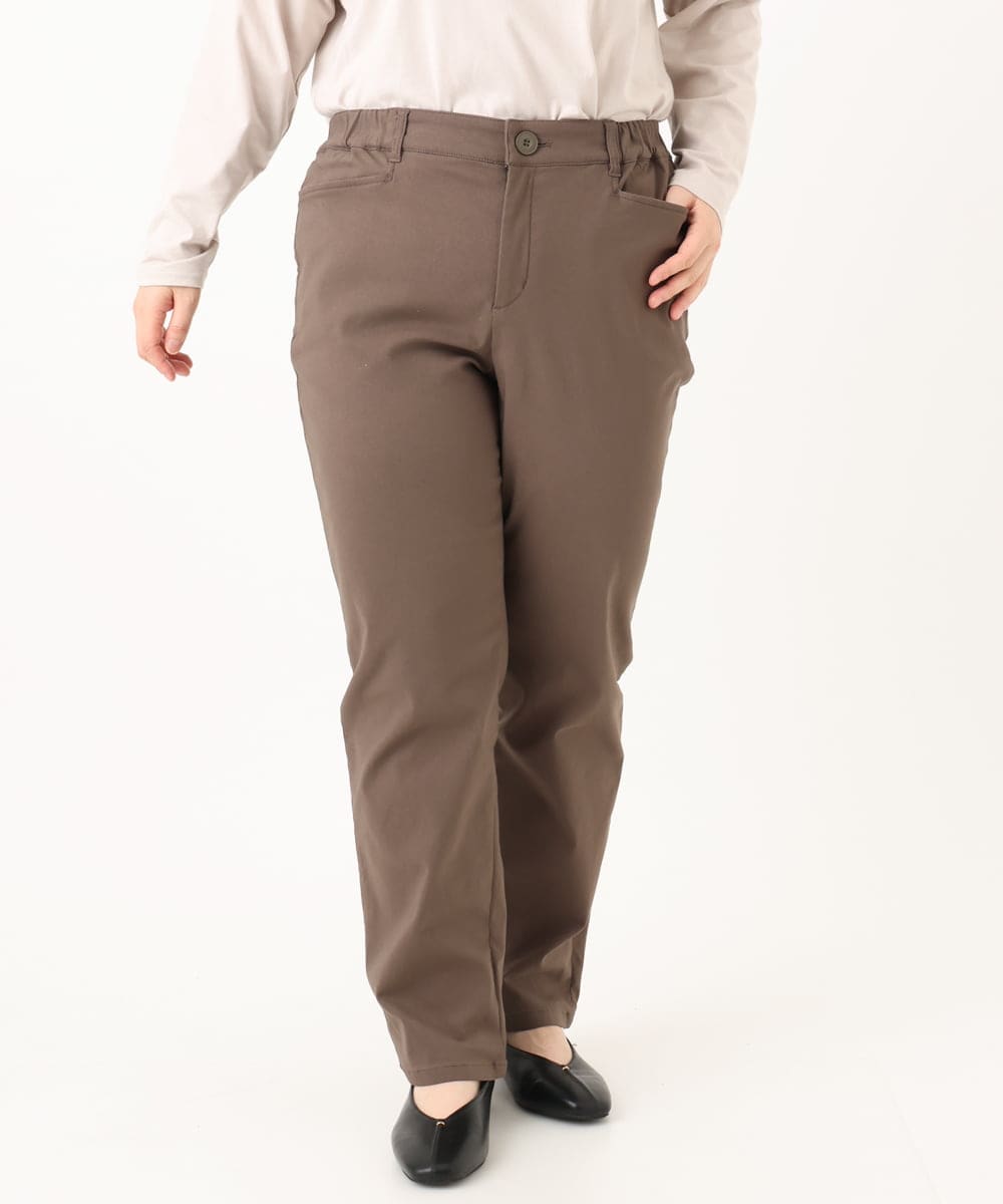 OLLLA17089 eur3(エウルキューブ) 【WEB先行販売】【大きいサイズ】さらさらストレッチ裏起毛ストレートパンツ モカ(84)