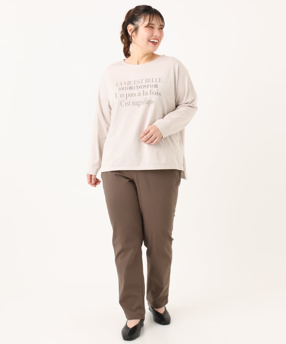 OLLLA17089 eur3(エウルキューブ) 【WEB先行販売】【大きいサイズ】さらさらストレッチ裏起毛ストレートパンツ モカ(84)