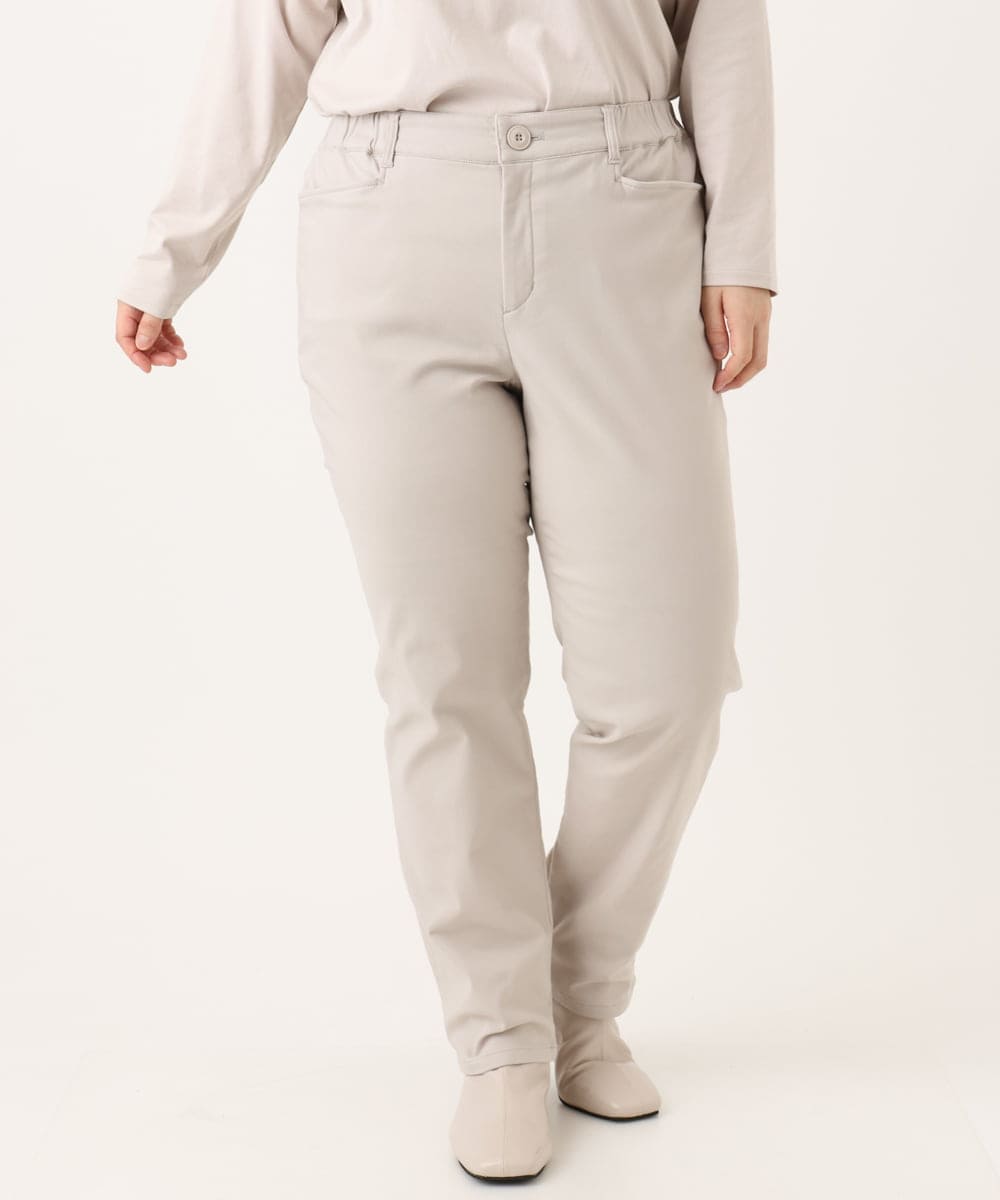 OLLLA17089 eur3(エウルキューブ) 【WEB先行販売】【大きいサイズ】さらさらストレッチ裏起毛ストレートパンツ グレージュ(89)