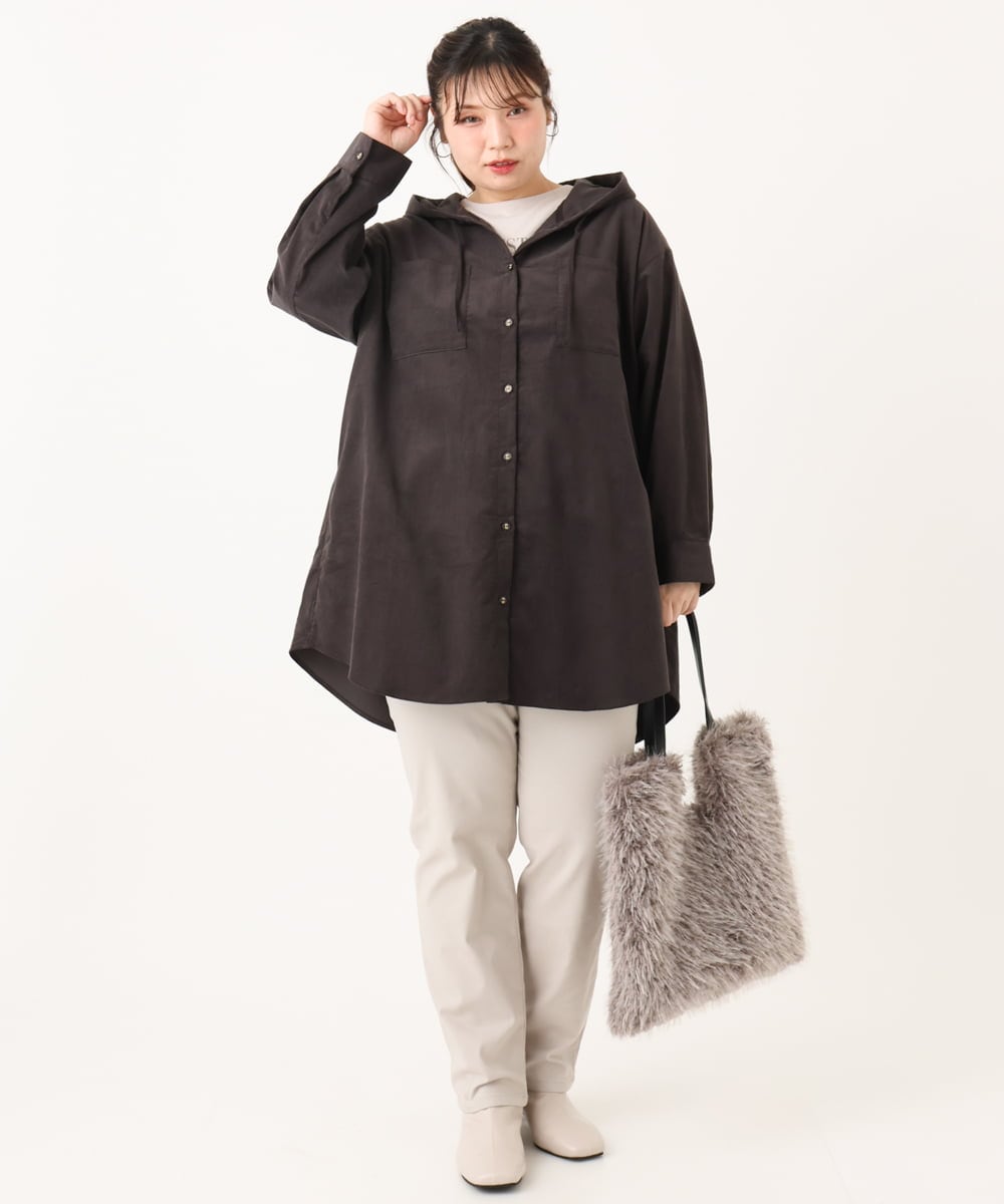 OLLLA17089 eur3(エウルキューブ) 【WEB先行販売】【大きいサイズ】さらさらストレッチ裏起毛ストレートパンツ グレージュ(89)
