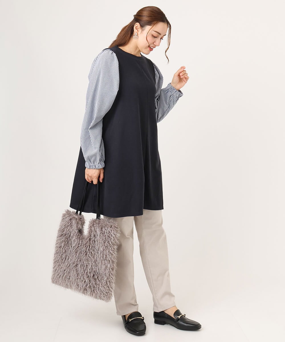 OLLLA17089 eur3(エウルキューブ) 【WEB先行販売】【大きいサイズ】さらさらストレッチ裏起毛ストレートパンツ グレージュ(89)
