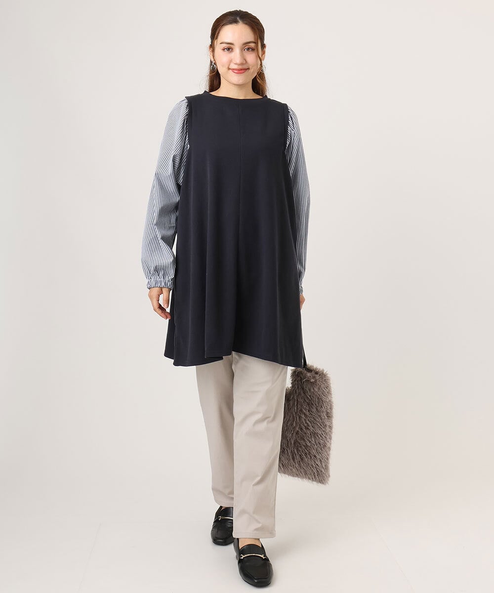 OLLLA17089 eur3(エウルキューブ) 【WEB先行販売】【大きいサイズ】さらさらストレッチ裏起毛ストレートパンツ グレージュ(89)