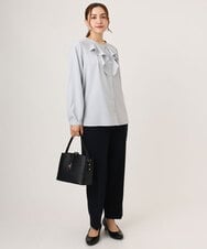 OLLLA19139 eur3(エウルキューブ) 【WEB先行販売】【大きいサイズ/11号サイズあり】カットジョーゼットテーパードパンツ ネイビー(57)