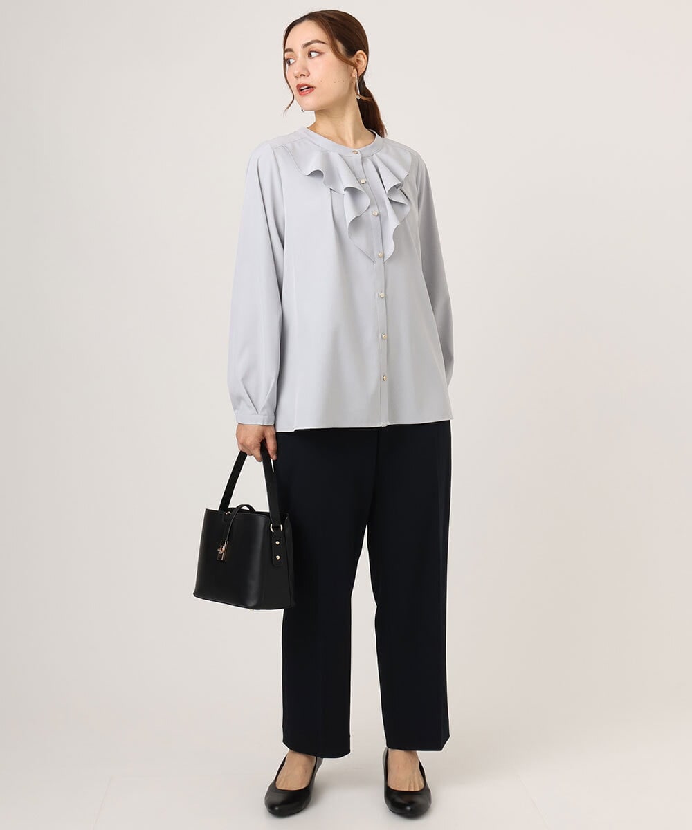 OLLLA19139 eur3(エウルキューブ) 【WEB先行販売】【大きいサイズ/11号サイズあり】カットジョーゼットテーパードパンツ ネイビー(57)
