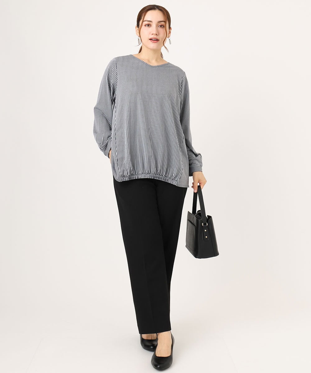 OLLLA19139 eur3(エウルキューブ) 【WEB先行販売】【大きいサイズ/11号サイズあり】カットジョーゼットテーパードパンツ ブラック(94)