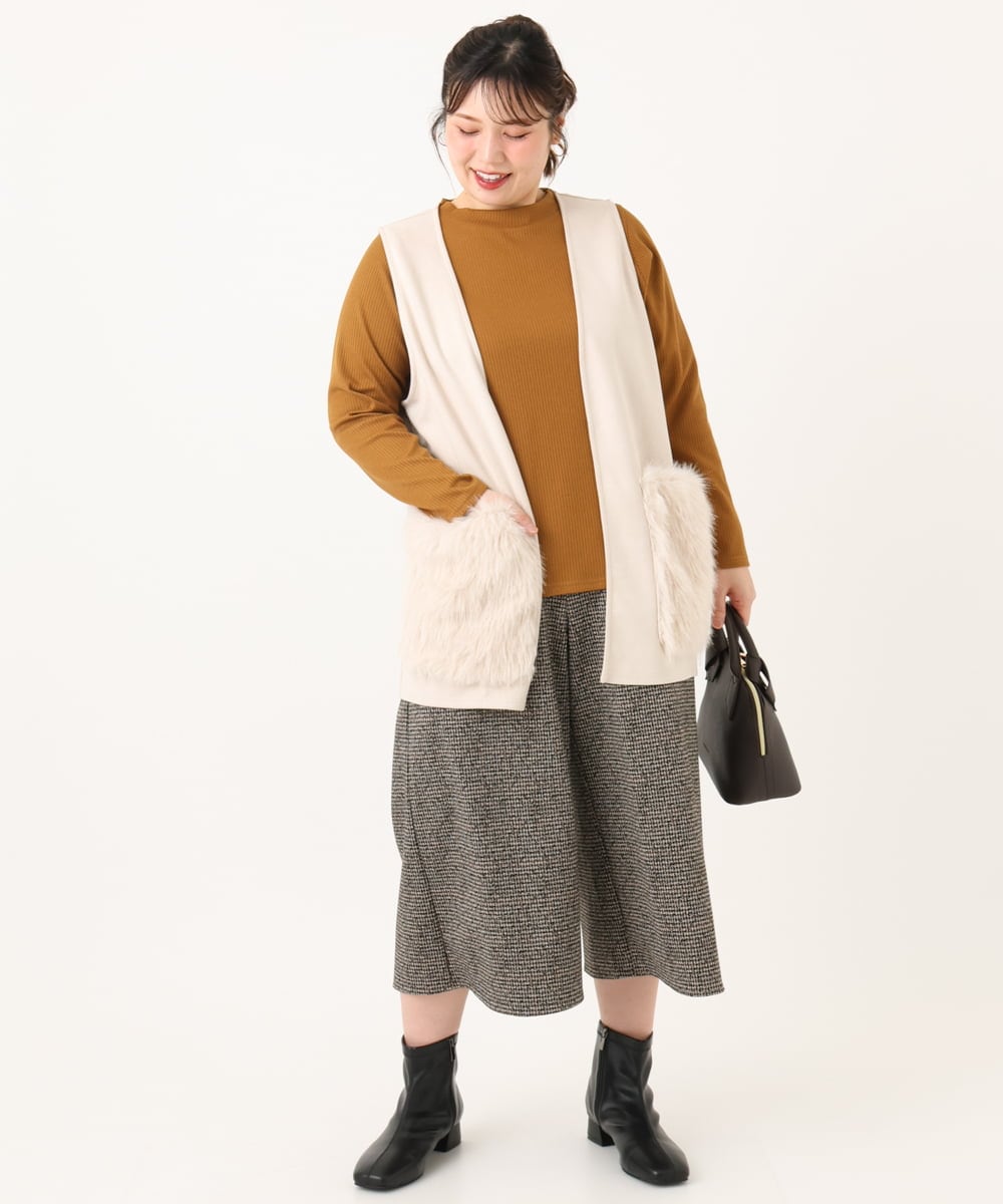 OLLLA20099 eur3(エウルキューブ) 【WEB先行販売】【大きいサイズ】キュロットパンツ ダークブラウン(87)