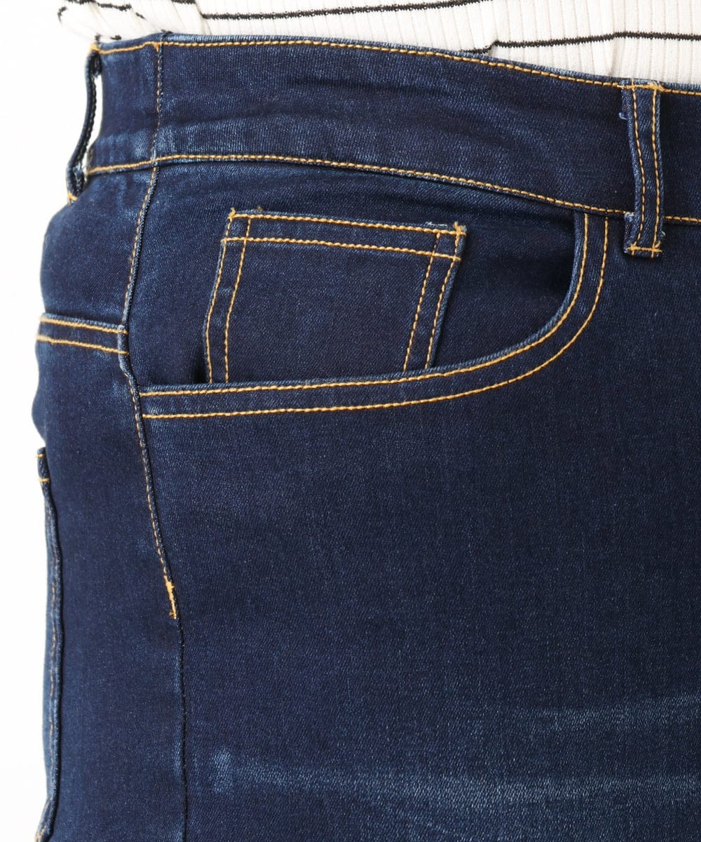 OLLLA21089 eur3(エウルキューブ) 【大きいサイズ】ゆるフィットスキニー裏起毛デニムパンツ ネイビー(57)