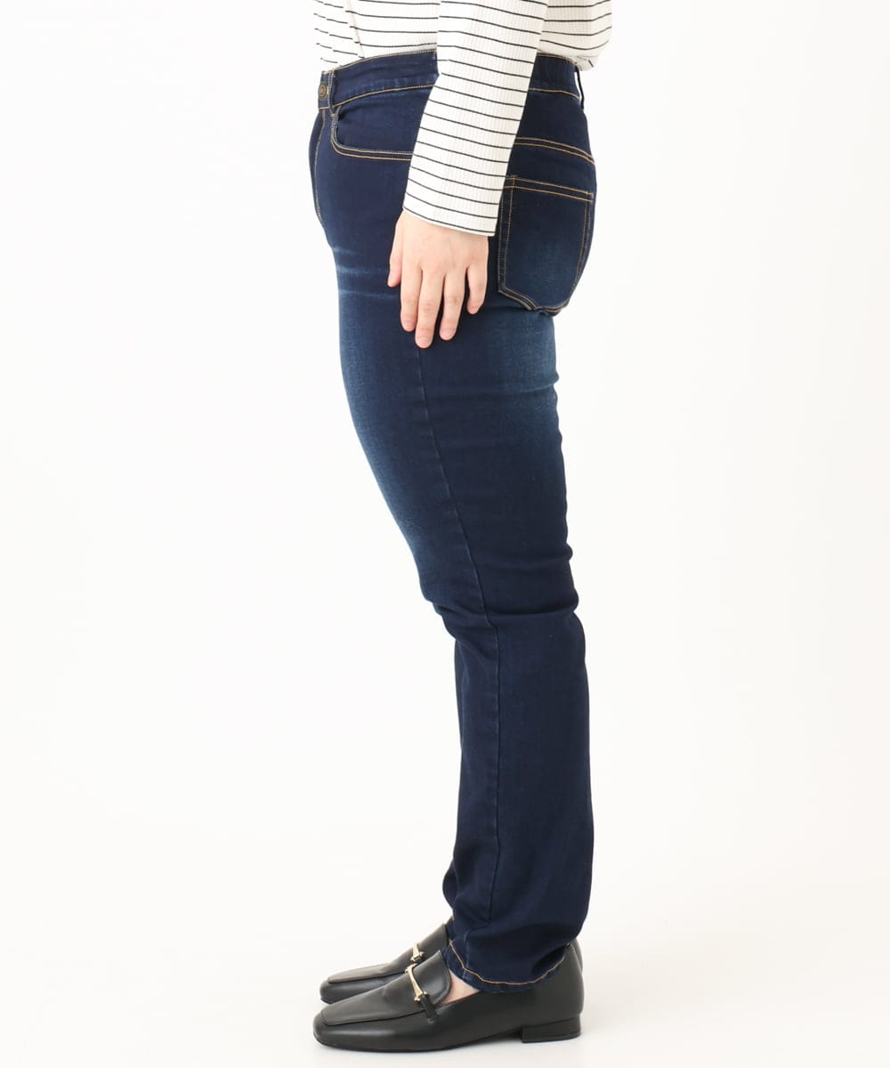 OLLLA21089 eur3(エウルキューブ) 【大きいサイズ】ゆるフィットスキニー裏起毛デニムパンツ ネイビー(57)