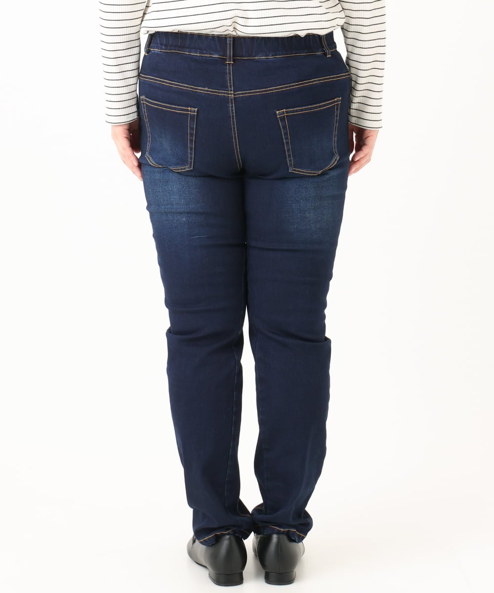 OLLLA21089 eur3(エウルキューブ) 【大きいサイズ】ゆるフィットスキニー裏起毛デニムパンツ ネイビー(57)