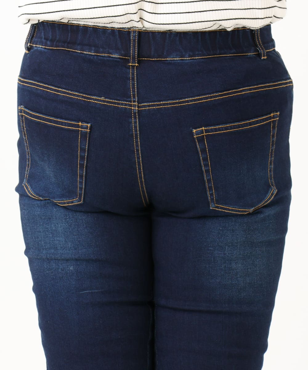 OLLLA21089 eur3(エウルキューブ) 【大きいサイズ】ゆるフィットスキニー裏起毛デニムパンツ ネイビー(57)