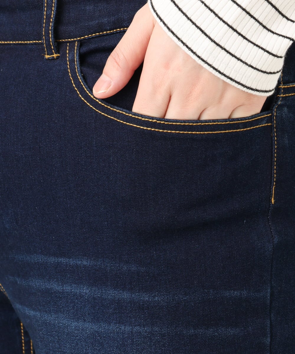 OLLLA21089 eur3(エウルキューブ) 【大きいサイズ】ゆるフィットスキニー裏起毛デニムパンツ ネイビー(57)