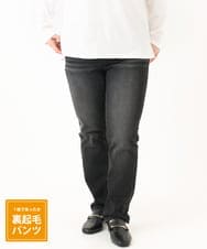 OLLLA21089 eur3(エウルキューブ) 【大きいサイズ】ゆるフィットスキニー裏起毛デニムパンツ ブラック(94)