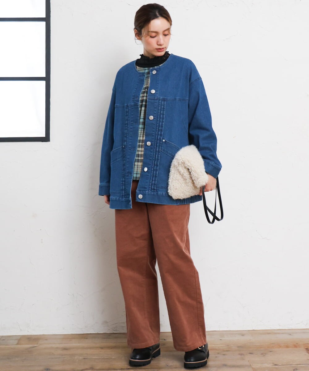 OLLLD02109 eur3(エウルキューブ) 【大きいサイズ】コーデュロイワイドストレートパンツ ピンク
