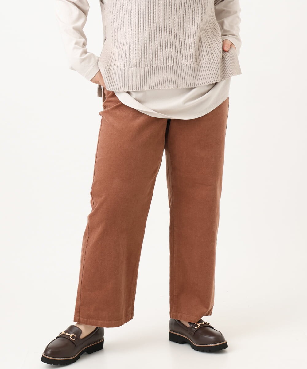 OLLLD02109 eur3(エウルキューブ) 【大きいサイズ】コーデュロイワイドストレートパンツ ピンク