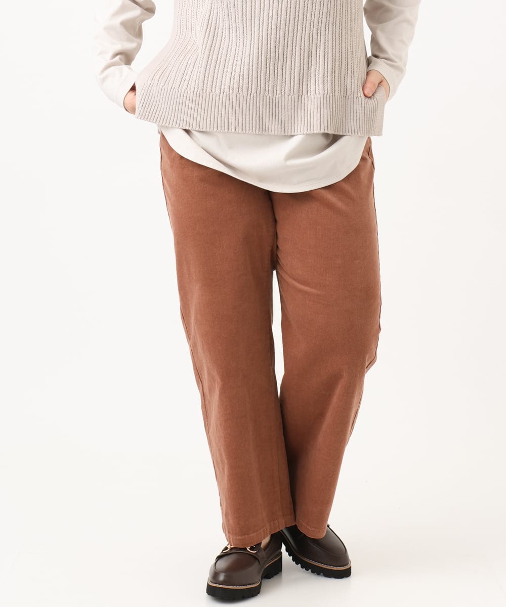 OLLLD02109 eur3(エウルキューブ) 【大きいサイズ】コーデュロイワイドストレートパンツ ピンク