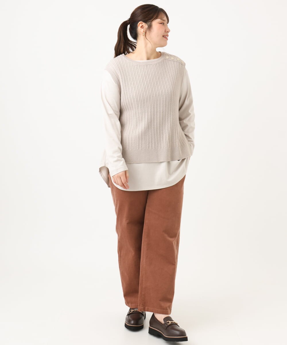 OLLLD02109 eur3(エウルキューブ) 【大きいサイズ】コーデュロイワイドストレートパンツ ピンク