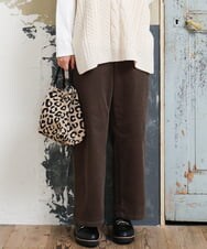 OLLLD02109 eur3(エウルキューブ) 【大きいサイズ】コーデュロイワイドストレートパンツ カーキ