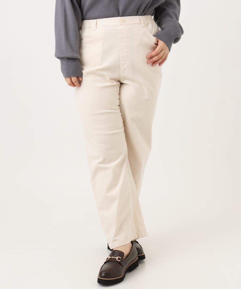OLLLD02109 eur3(エウルキューブ) 【大きいサイズ】コーデュロイワイドストレートパンツ アイボリー