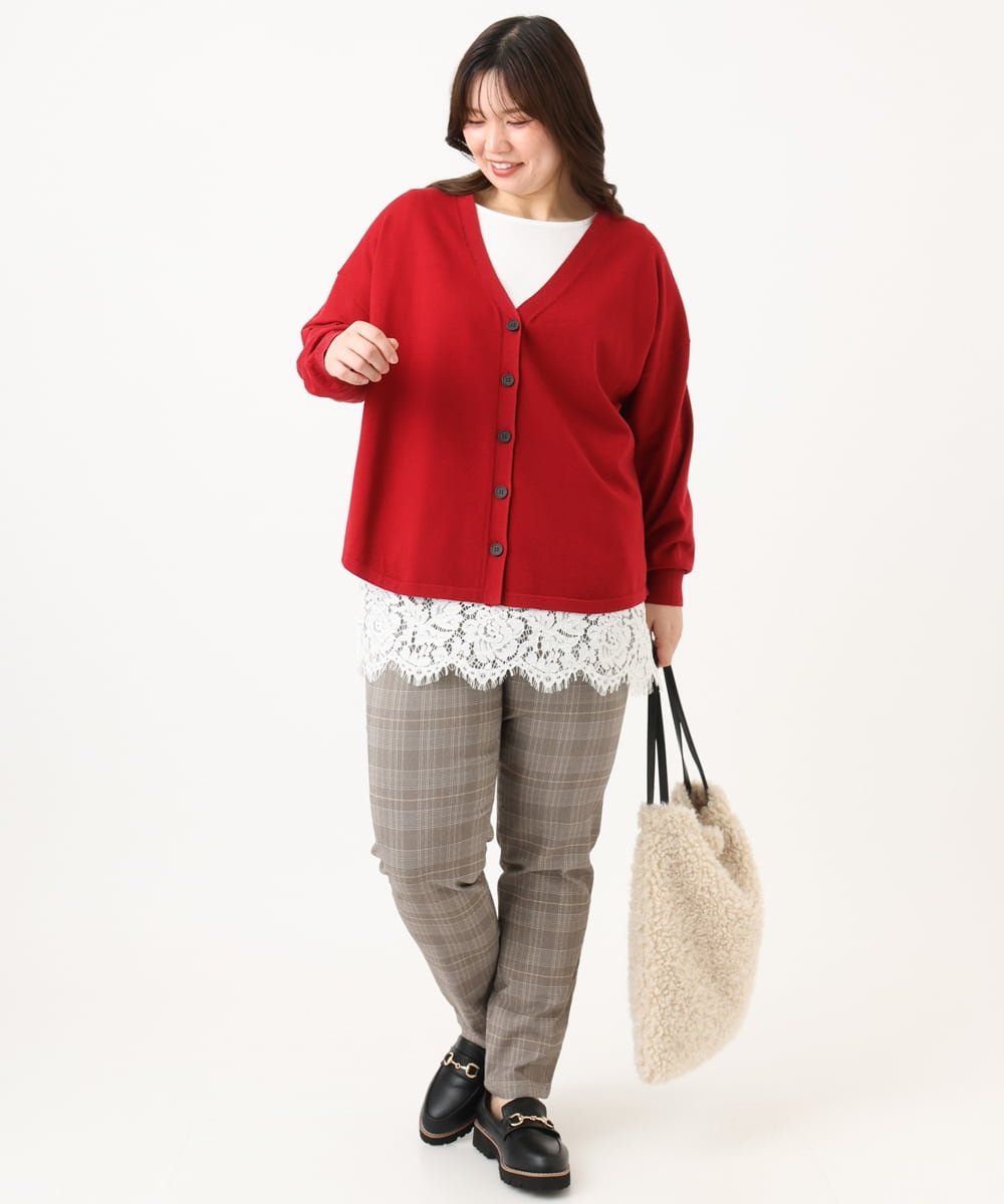 OLLLD10089 eur3(エウルキューブ) 【シリーズ累計販売2万枚！/大きいサイズ】さらさらストレッチ裏起毛テーパードパンツ ダークブラウン