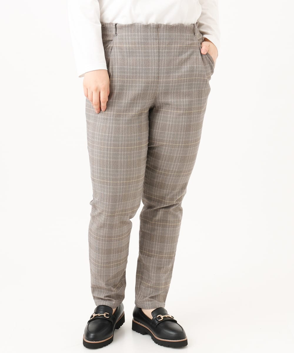 OLLLD10089 eur3(エウルキューブ) 【シリーズ累計販売2万枚！/大きいサイズ】さらさらストレッチ裏起毛テーパードパンツ ダークブラウン