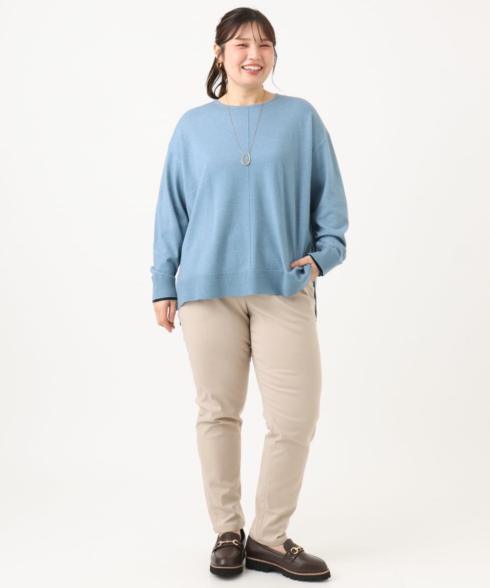 OLLLD10089 eur3(エウルキューブ) 【シリーズ累計販売2万枚！/大きいサイズ】さらさらストレッチ裏起毛テーパードパンツ グレージュ